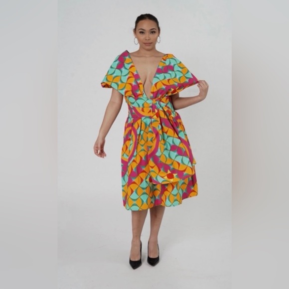 Orange Multicolor Handmade Cotton Infinity Midi Dress - Picture 3 of 5